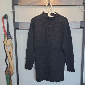 Vintage Tunic Festive Heavy Black Women's Sweater Dress